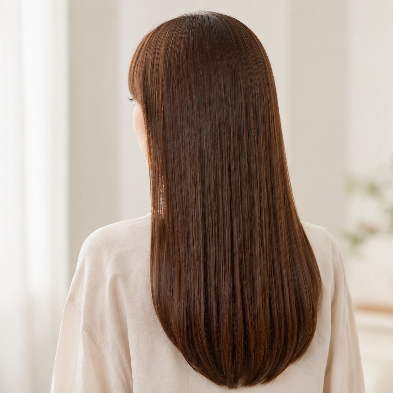 透明感のある艶カラーのヘアスタイル
